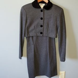 Two piece dress  jacket with velour collar